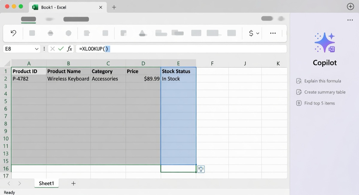 Illustration of GPT-assisted Excel formula workflow with XLOOKUP and validation steps