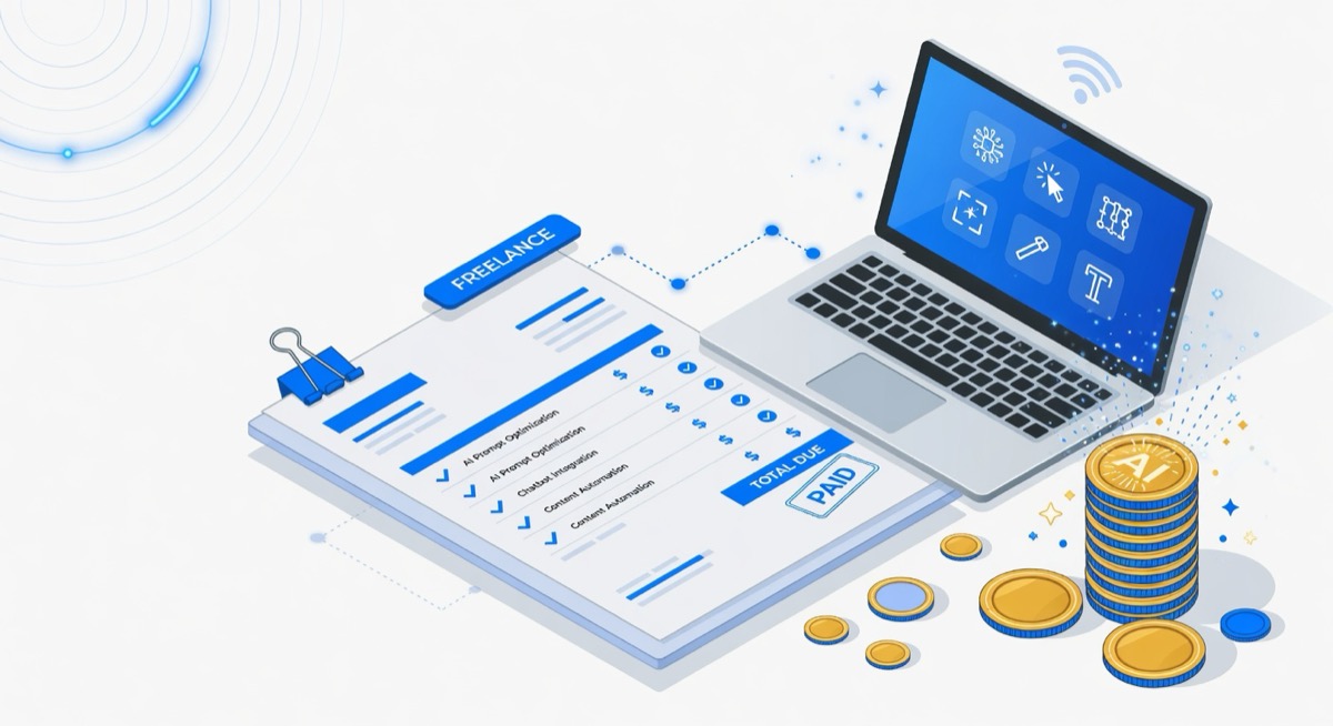 Freelancer workflow diagram using AI tools for client deliverables in 2026